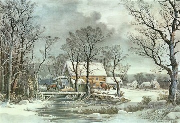 Winter im Land The Old Grist Mill Landschaften Bach Ölgemälde